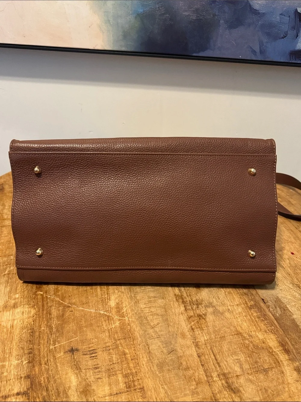 Divina Firenze Structured Brown Pebbled Leather Satchel with Removable Strap